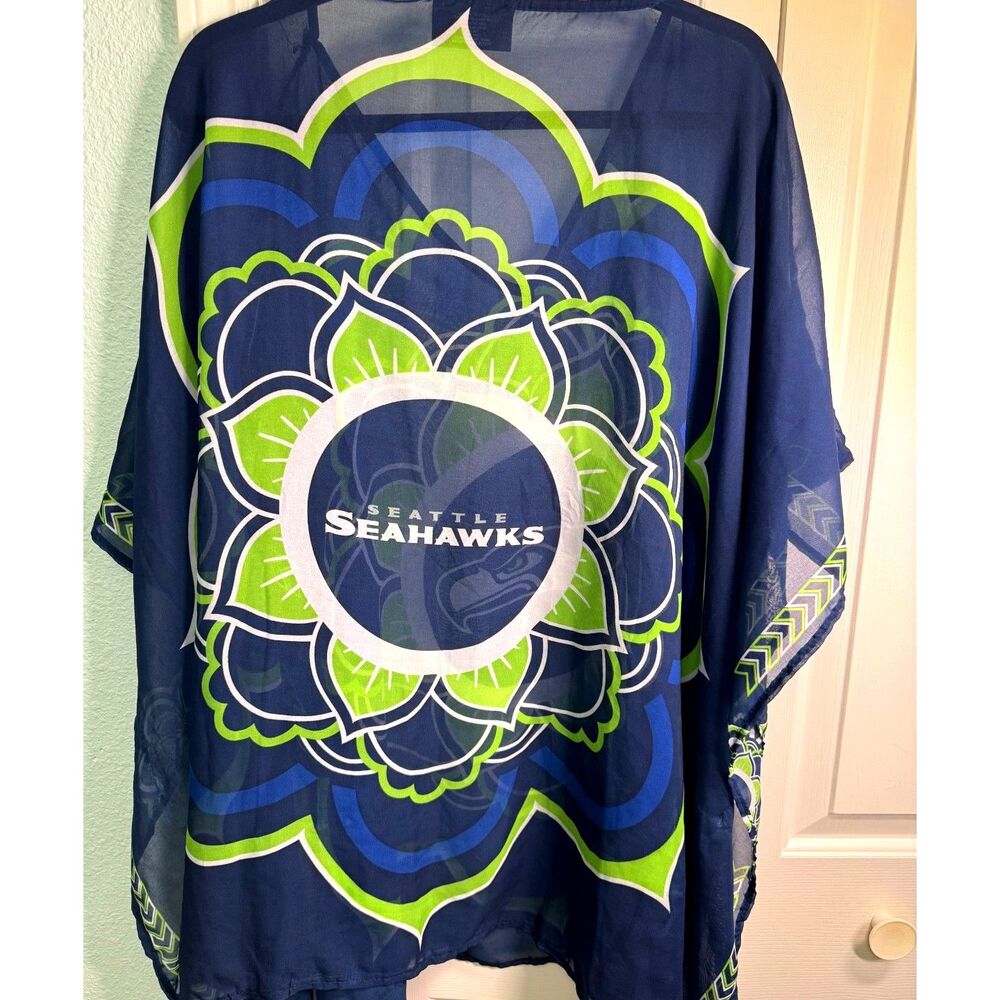 NFL Seattle Seahawks "Flower" Cover-up Sheer Caftan by Little Earth- -One Size